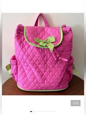 Belvah  Pink Quilted Backpack Kelly Green Accents  zipper straps for sling bag
